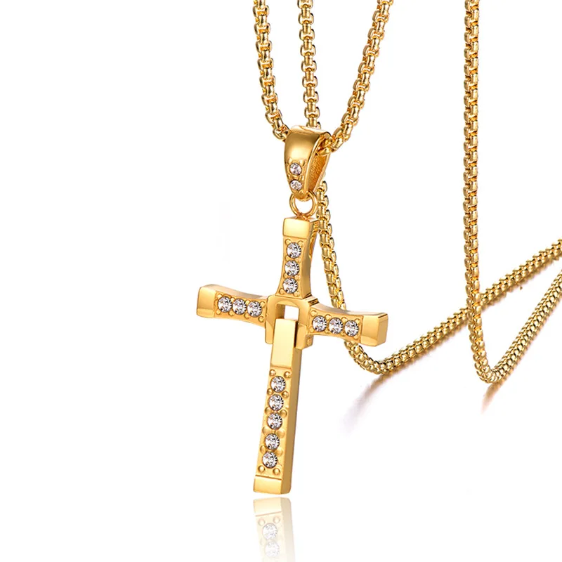 

316L Stainless Steel Foldable Crystal Cross Pendant Necklaces for Men Women Fashion Jewelry Gold Silver Color Friend Gift