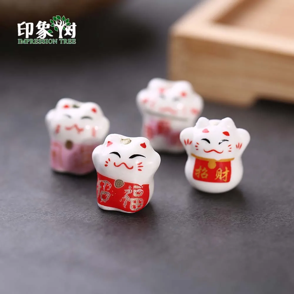 10 шт 12 14 мм Lucky Cat Керамика бусины манэки нэко \ кошки распорки милые миленькие в