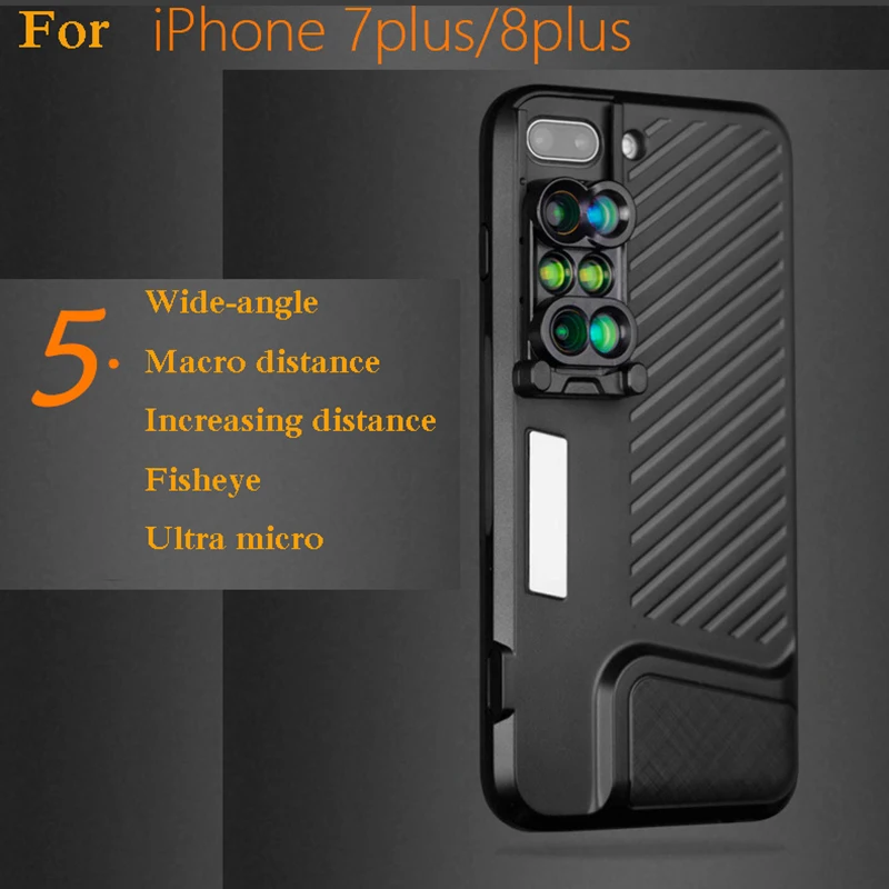 Двойной объектив камеры для iPhone 7 8 plus телескоп объектив рыбий глаз широкоугольный Макро 6 в 1 Наружный дорожный телескоп зум-объектив+ чехол