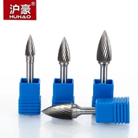 huhao 1pc 6mm shank tungsten steel cutter metal grinding carving rotary file cylindrical router bit for metal polishing g type