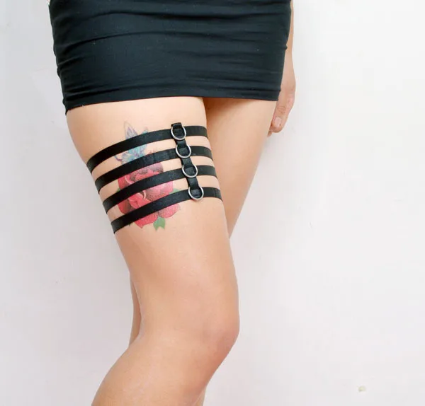 Черный ремень с подвязками для ног унисекс P0057 | Женская одежда