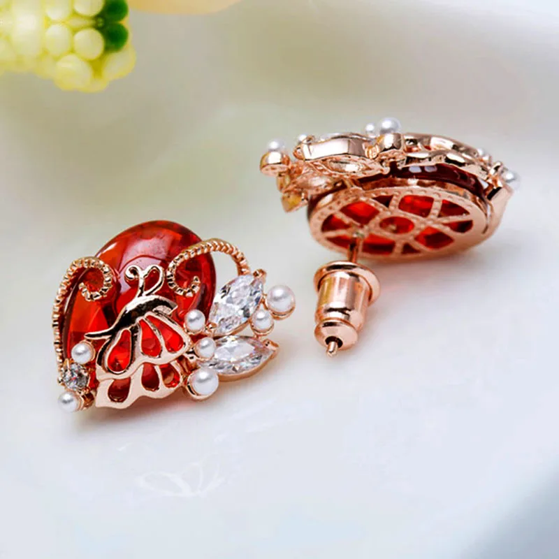 Изящные серьги-гвоздики цвета розового золота для женщин в форме голубиное яйцо