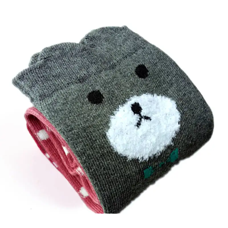 Grey and red Bear 1 пара, милые детские хлопковые Гольфы выше колена с героями мультфильмов высокие теплые мягкие детские длинные носки с изображением животных, медведя, кота, Осень-зима - Цвет: Grey and red Bear