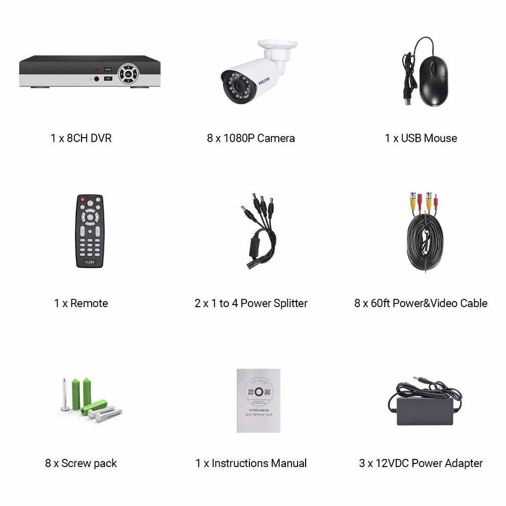 VIKCONN 8CH 1080 P AHD DVR рекордер Видео система наблюдения CCTV 8 шт. 2.0MP безопасности камера