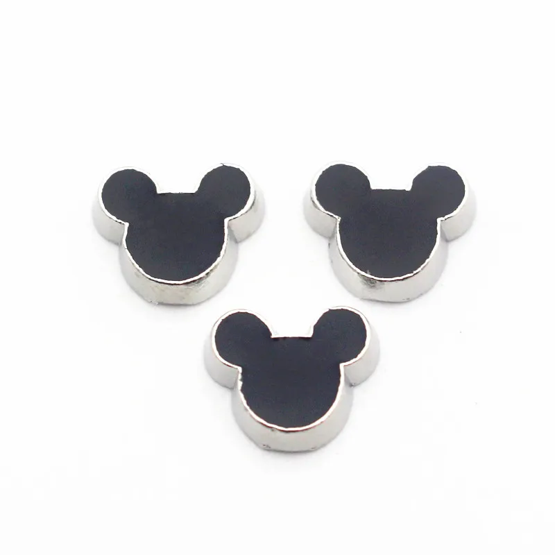 

Hot Sale 10pcs/lot Metal Enamel Black Mickey Head Floating Charms For Living Glass Memory Floating Lockets Bracelet Jewelry