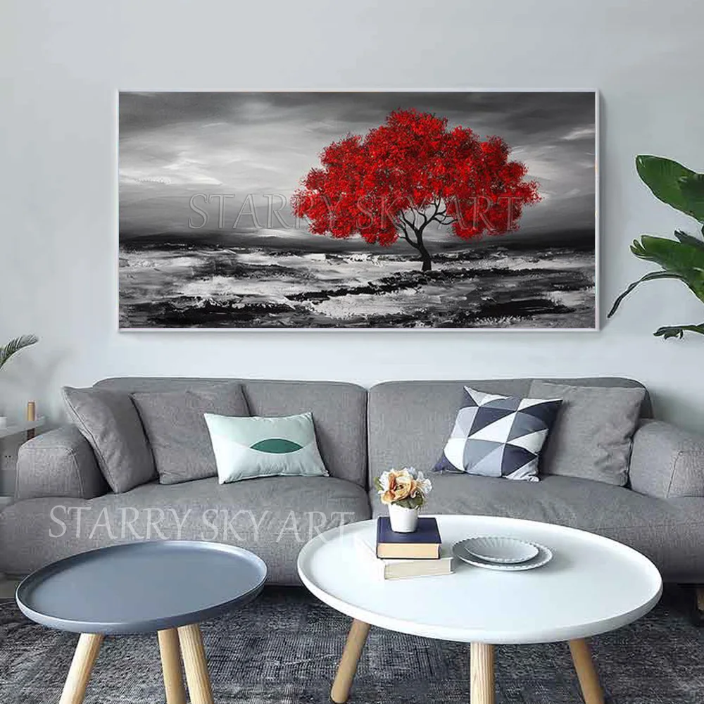 Large Canvas Painting Hand-painted High Quality Abstract Modern Red Tree Oil on Landscape | Дом и сад