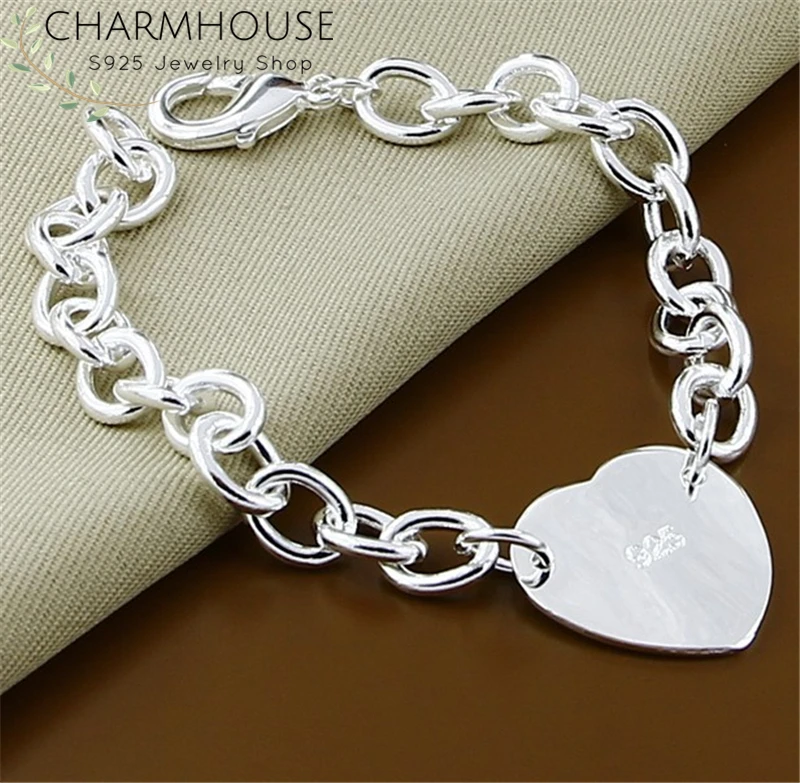 

CharmHouse 925 Silver Bracelets for Women Heart Tag Charm Bracelet & Bangles Wristband Pulseira Femme Brand Jewelry Wholesale