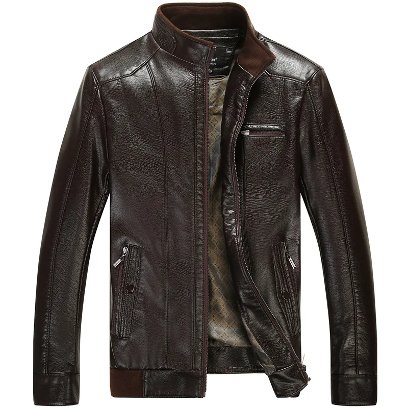 

MSAISS Spring New Brand Men's Leather Jackets Men's Leather Coat Cultivate One's Morality Middle-aged Men Leisure Leather Coat