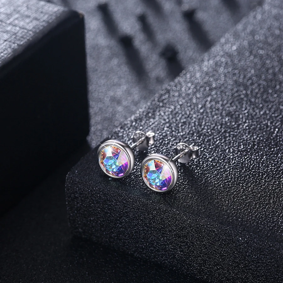 MALANDA круглые серьги из серебра Swarovski, модные серьги-гвоздики для женщин, свадебные серьги, ювелирные изделия