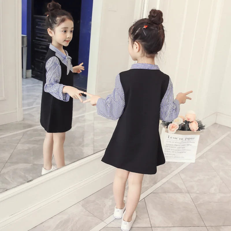 Yummylemon Stripe Girl Dress Knee-length Casual Bow A-line Three Quarter Plaid Batwing Sleeve Asymmetrical Princess | Детская одежда и