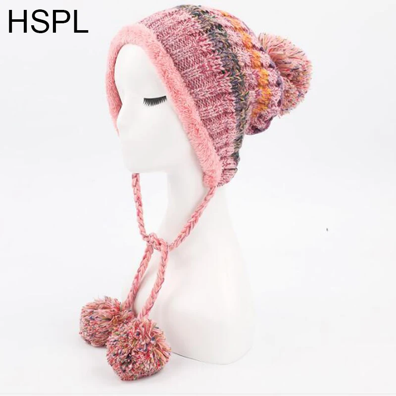 HSPL женская вязаная шапка с ушками для девочек 2018 Новая Модная стильная