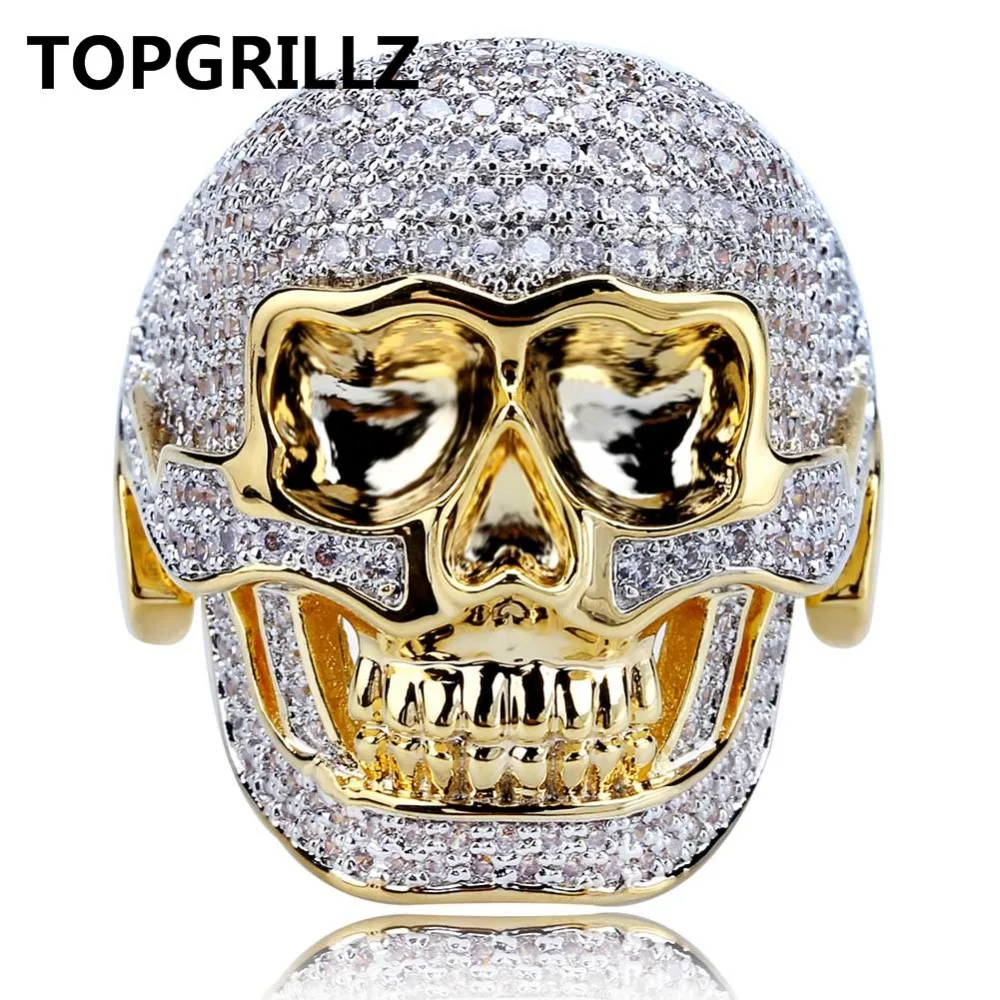 Кольцо TOPGRILLZ в стиле хип-хоп модное блестящее медное золотистое двухцветное со