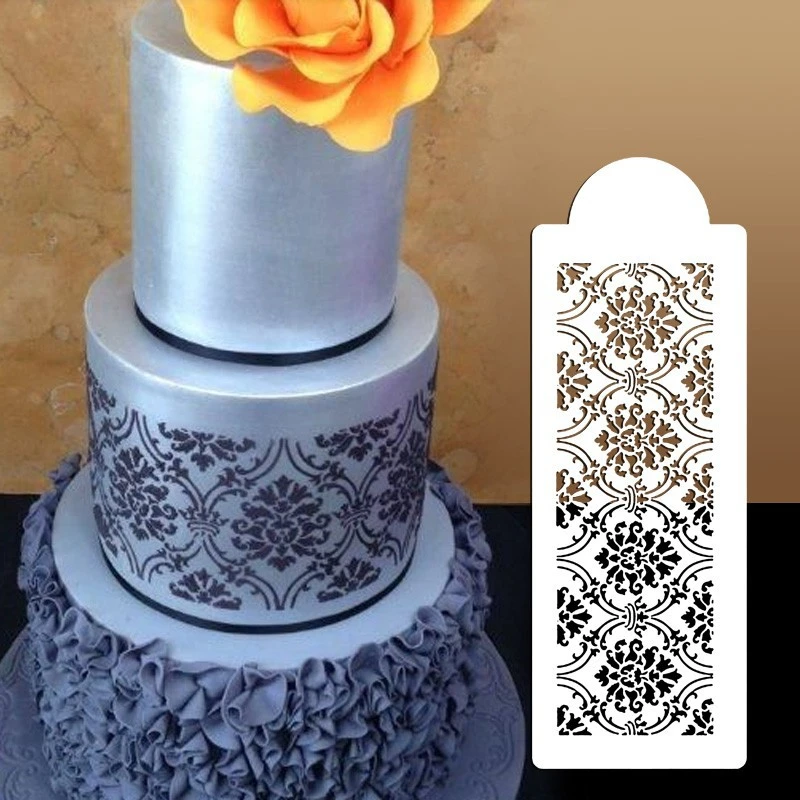 Aomily 3pcs/set Cake Stencil Damask Lace Border Birthday Cake Side Cupcake Wedding Party Sugar Craft Decoration Baking Tool images - 6