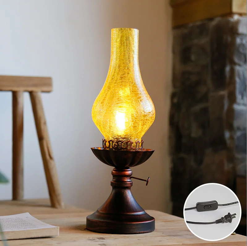 Европейская винтажная коричневая Настольная лампа с трещинами старомодная