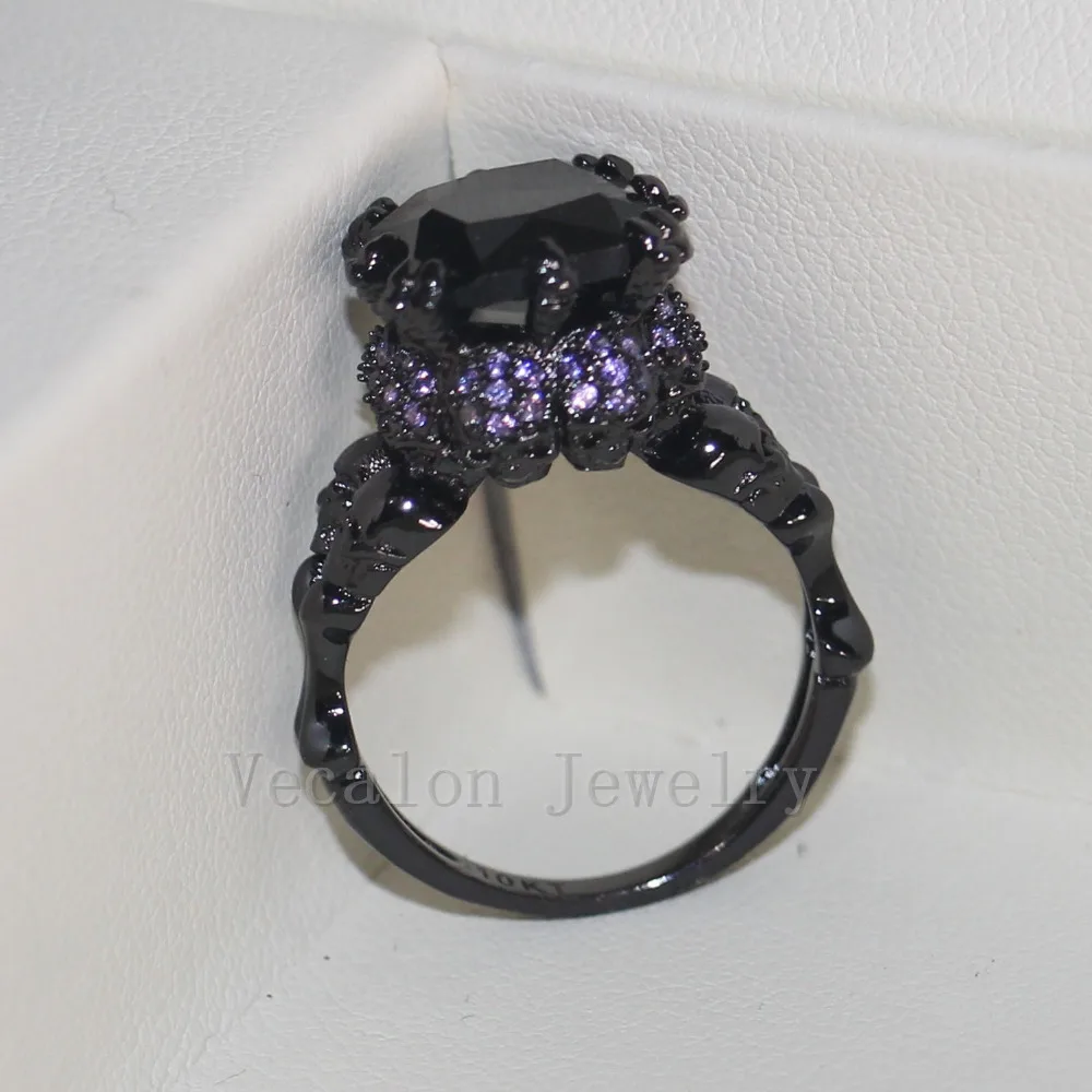 Vecalon античный череп ювелирные изделия 3ct черный фианит AAAAA обручальное кольцо с