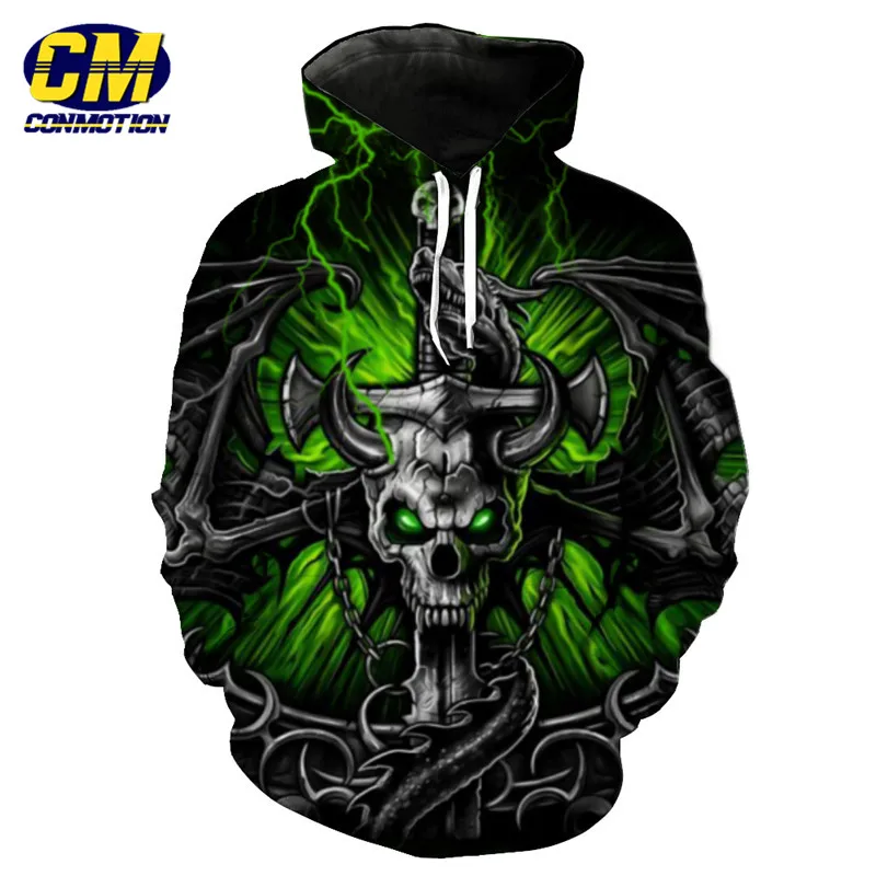 Толстовка с капюшоном ConMotion Evil Sword зеленая толстовка и принтом Dragon Skull уличный