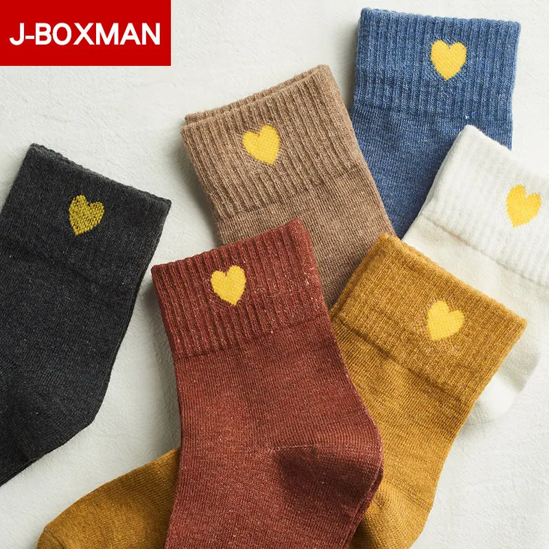5 пар теплые носки для женщин фирменный дизайн длинные с маленьким сердцем милые