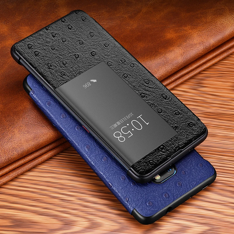 

Чехол-книжка для Huawei Mate 20/ Pro, из натуральной кожи со страусиным узором
