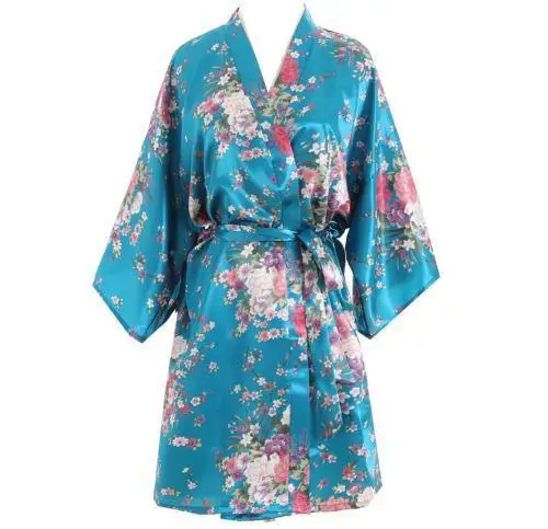 sakura-Blue Новинка, Женская атласная короткая ночная рубашка, кимоно, халат, Цветочная Пижама, свадебное платье для невесты, подружки невесты, сексуальное платье, платье, один размер размера плюс - Цвет: sakura-Blue