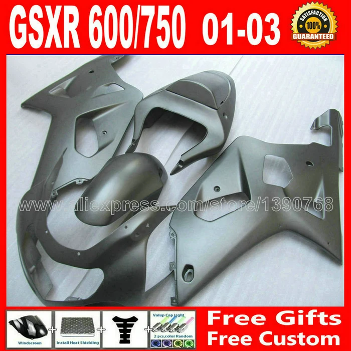 Полный обтекатель комплект для 2001 2003 Горячая продажа плоский черный SUZUKI GSXR 600 750