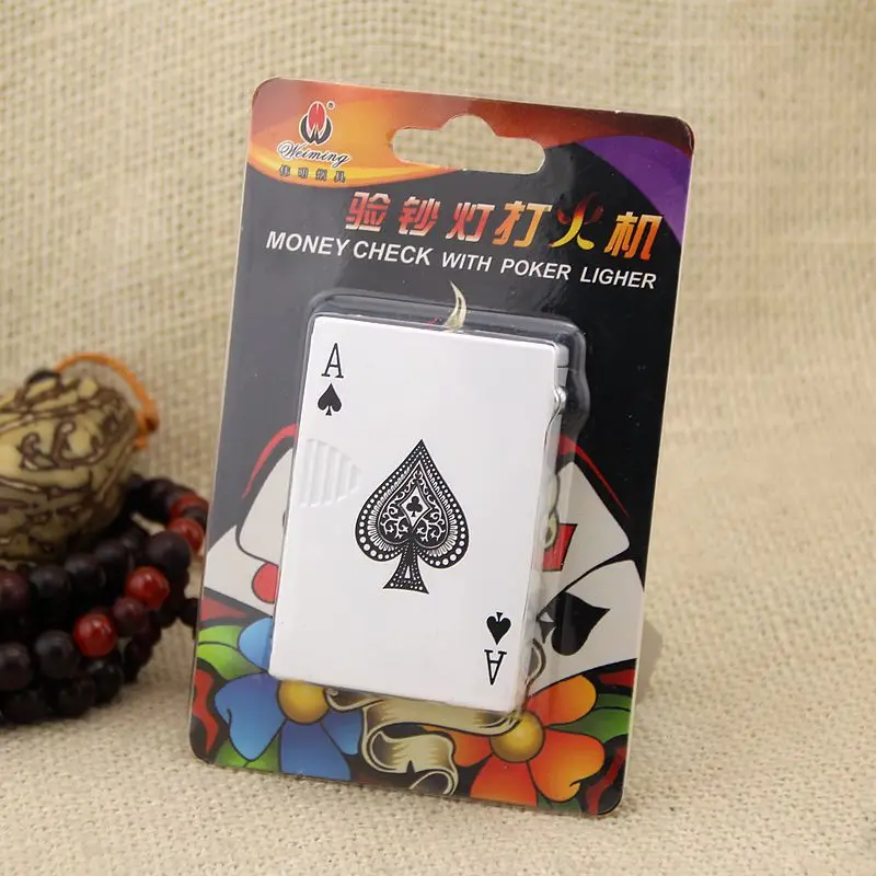 Игральная картонная зажигалка с детектором подделок на деньги, легкий металлический ветрозащитный надувной зажигалка