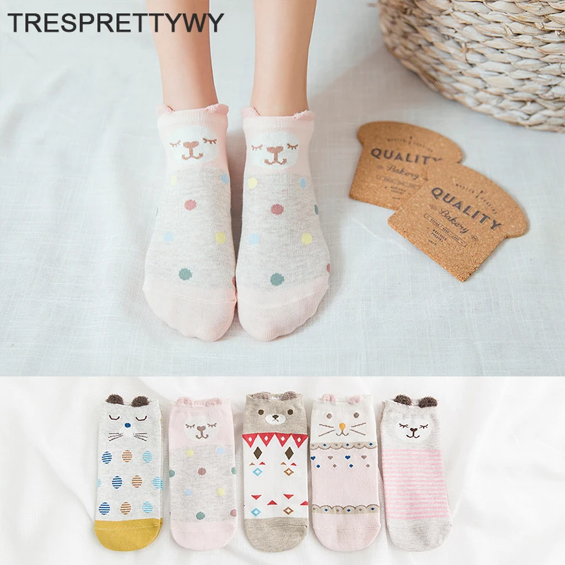 TRESPRETTYWY 5 пар милых носков для женщин 2018 летние хлопчатобумажные забавные носки до