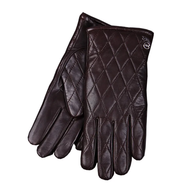 Dark brown Осенне-зимние мужские перчатки из натуральной кожи, сохраняющие тепло, вязаные, на подкладке, модные, алмазные, локомотив, перчатки из овечьей кожи, EM020NZ-9 - Цвет: Dark brown