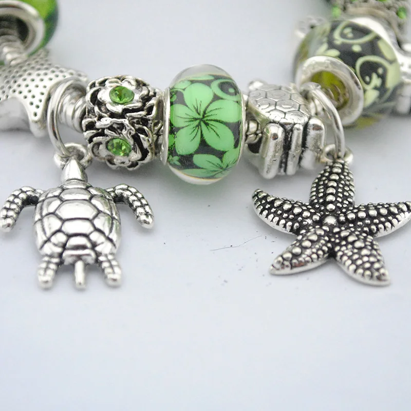 Браслеты с подвеской в виде морской черепахи зеленый муранский стеклянный бисер