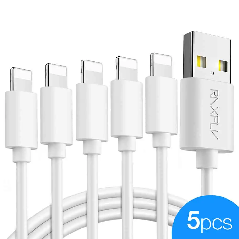 RAXFLY 5 шт./лот, usb-кабель для iPhone 7, 6, 6 S, 5, 5S, XS, Max, XR, зарядный Шнур для iPhone, кабель для синхронизации данных, кабели для зарядного устройства - Цвет: White