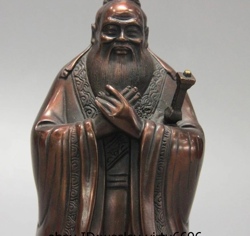 Китай Конфуцианская бронзовая Медь Великий Конфуций Kong Zi Kongzi Статуя Скульптура |