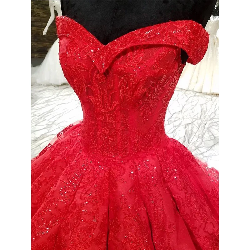 

ANGEL NOVIAS Long Red Ball Gown Saudi Arabia Wedding Dresses Long Train 2018 Vestido de Novia Bridal Gowns
