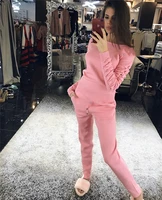 2020 o neck special offer cashmere new knit suit mink crimp sleeves round collar pullover casual trousers two piece female