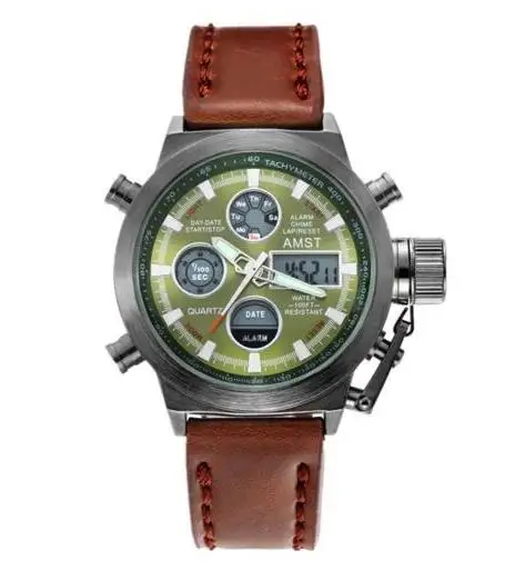 Brown Black Green AMST 3003 Montre Homme Дайвинг Плавание цифровые lcd кварцевые уличные спортивные часы Relogio Masculino часы для мужчин Reloj Hombre - Цвет: Brown Black Green