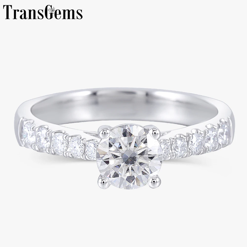 Женское Обручальное Кольцо Transgems белое золото 14 к 585 пробы 0 6ct 5 мм F цвет моиссанит