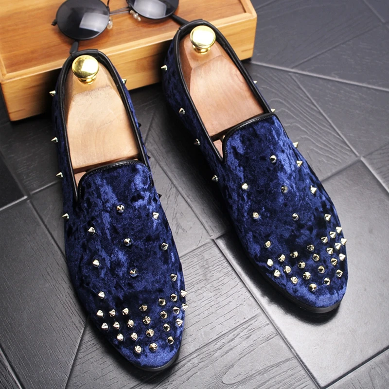 

Stephoes New Luxury Brand Men Rivets Metal Party Loafers Spring Autumn Slip on Wedding Shoes Moccasin Suede Leather Flats Shoes