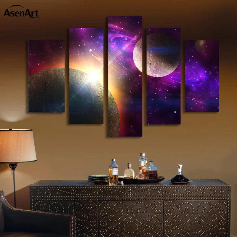 5 панельных картин фантастическая звезда космическое пространство Современная