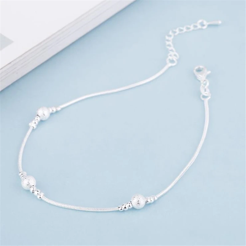 KOFSAC Fashion 925 Sterling Silver Beaded Link Chain Anklet For Women Ankle Bracelet Female Jewelry Wholesale Girl Best Gift | Украшения и