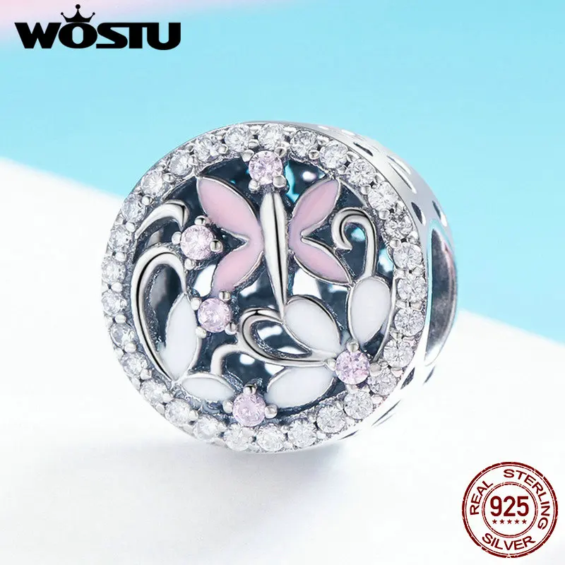 WOSTU,, чистый 925 пробы, серебряный бисер-стрекоза, подходит к оригинальному браслету, сделай сам, ювелирное изделие, модный подарок для женщин CQC757