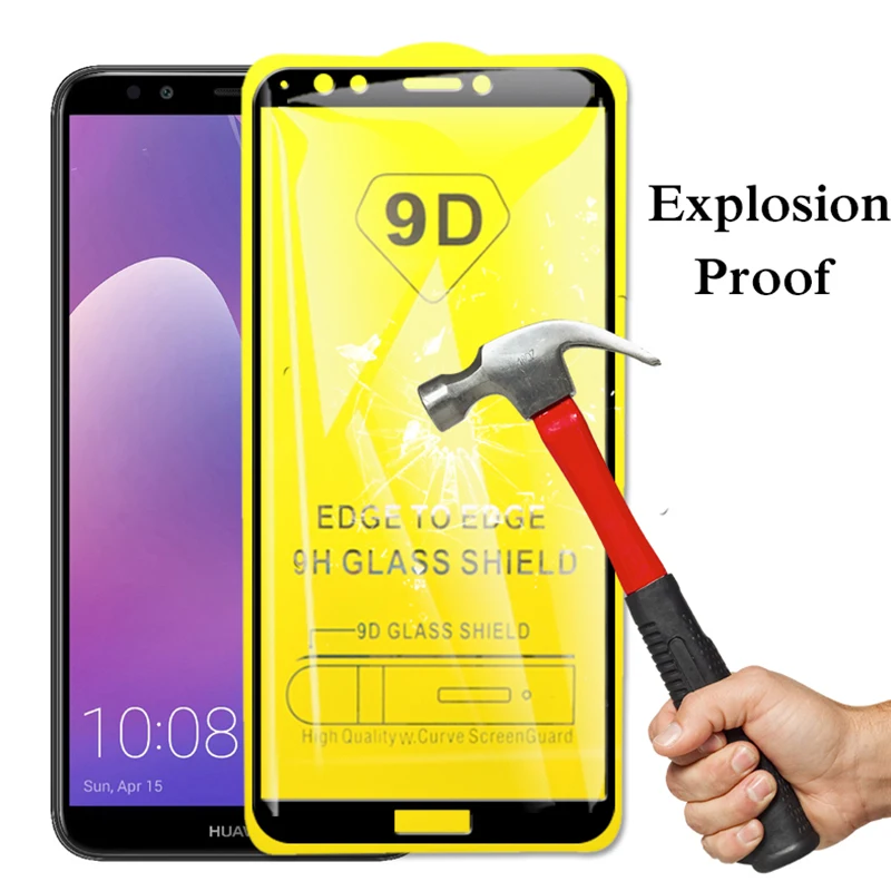 Защитный стеклянный чехол для Huawei Y6 Y9 2019 полностью клеящаяся Защита экрана Y7 Y5
