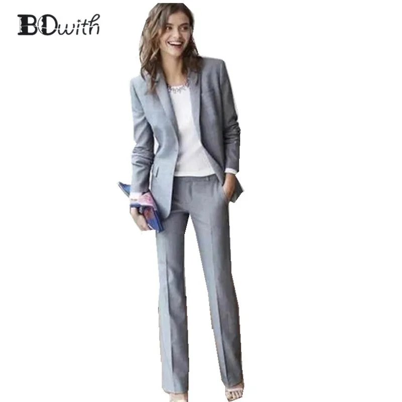 Light Grey Women Pant Suit Formal Ladies Business Suits Office Work Wear Female Suit For Weddings Female Suit Custom Made