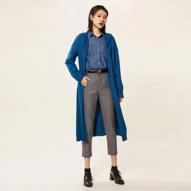 ALKMENE New women's wool long knit cardigan loose paragraph over the knee casual party hooded thick sweater coat large size |