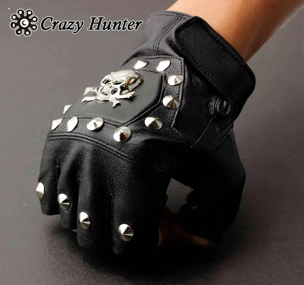Мужские байкерские перчатки без пальцев из натуральной кожи|biker fingerless gloves|fingerless