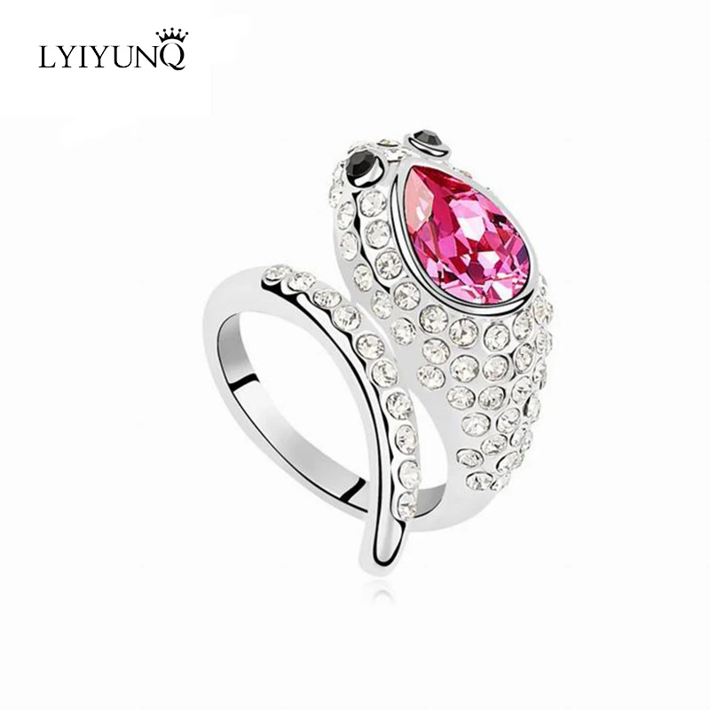 Fashion Brand Silver Plated Lovely Animal Fine Jewelry Trendy Cute Snake Girls Crystal Wedding Rings For Women | Украшения и