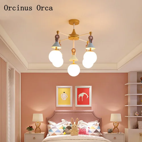 Мультяшная креативная светодиодная люстра принцессы из смолы для спальни