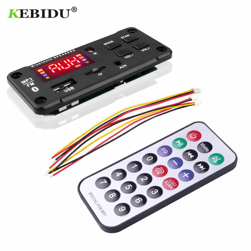 KEBIDU Bluetooth MP3 декодер аудио плата DC 5 в 12 В USB питание TF FM Радио плеер для автомобиля
