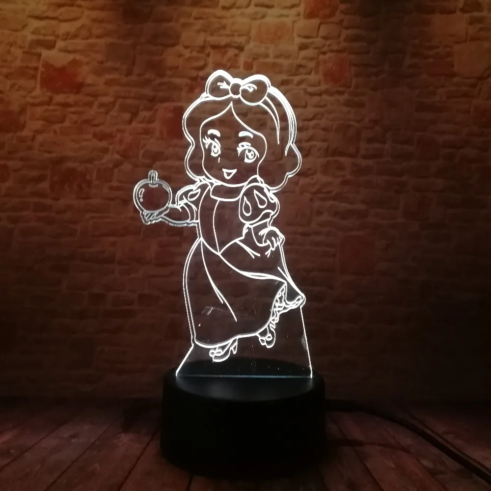 3D модная лампада Принцесса Белоснежка Иллюзия ночник lLight RGB 7 цветов Изменение LED