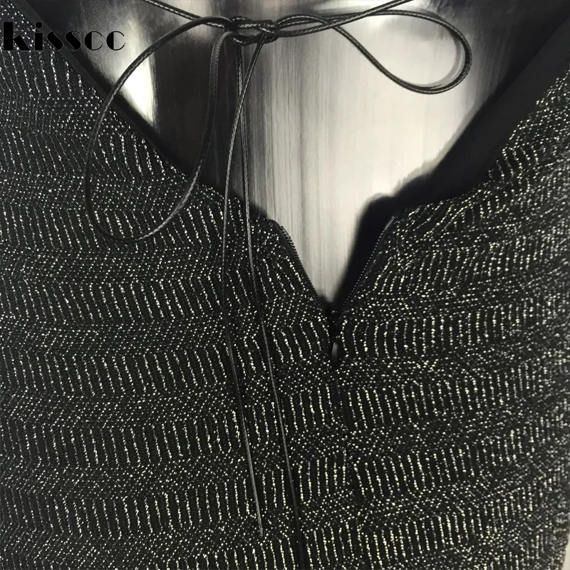 сексуальные Глубокий V-образный вырез блестящий Dress Cross Straps без спинки платье