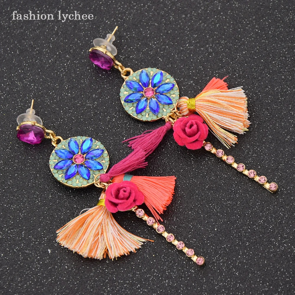 Модные серьги личи с цветными кристаллами и цветами розы висячие для женщин