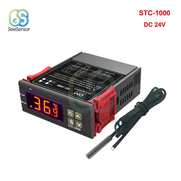 STC-1000 12 В 24 В 220 В светодиодный цифровой термостат для контроллер температуры для инкубатора терморегулятор реле нагрева охлаждения - Цвет: DC 24V