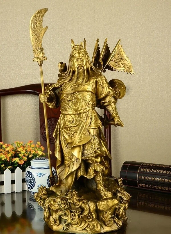 Китайский бронзовый медь девять дракон воин Гуан Гонг/Юй статуя фигура 15 см